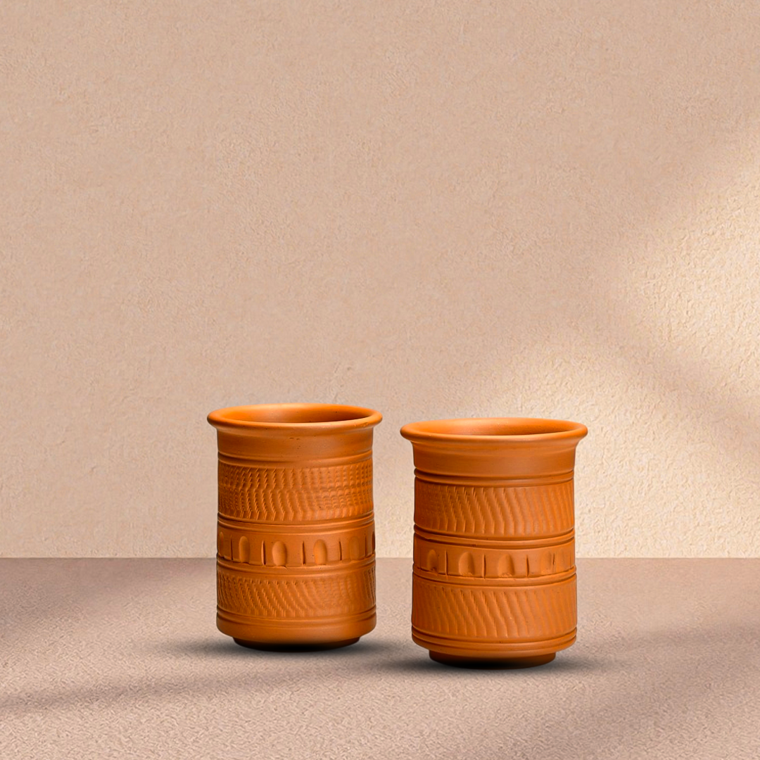 Handcrafted Terracotta Glass | Natural Clay Drinking Glass for Healthy Hydration