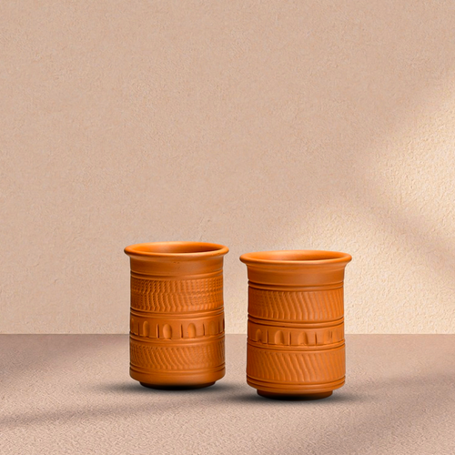Handcrafted Terracotta Glass | Natural Clay Drinking Glass for Healthy Hydration