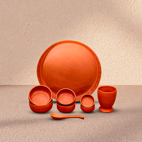 Premium Terracotta Thali Set with Bowl, Spoon, Glass & Thaki – Handmade Clay Dinner Set (Traditional & Eco-Friendly)