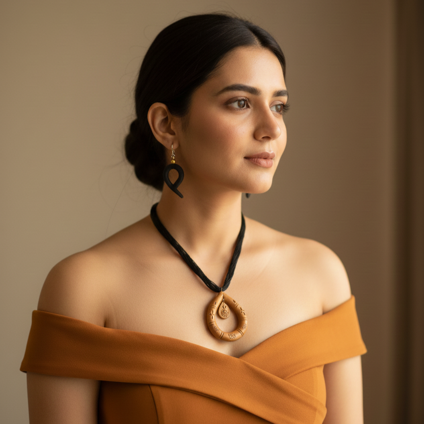 Elegant Terracotta Necklace Set – Handmade Clay Jewelry Set for Women (Traditional & Stylish)